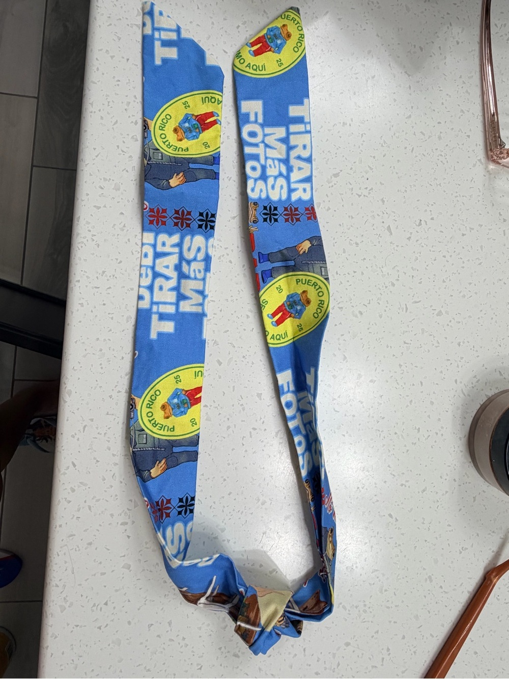 Bad Bunny Blue Printed Fabric Headband with DtMf print 24” long